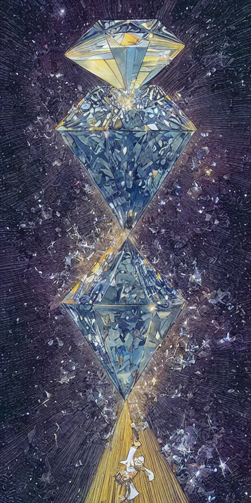 Image similar to a diamond with light shinying through it, michael kaluta, charles vess and jean moebius giraud