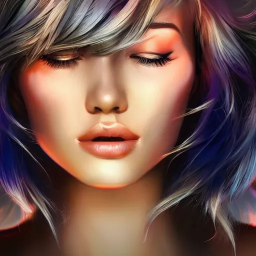 Image similar to electric woman, cute - fine - face, pretty face, oil slick hair, realistic shaded perfect face, extremely fine details, realistic shaded lighting, dynamic background, artgerm, 8 k ultra realistic, highly detailed, character design by dao trong le