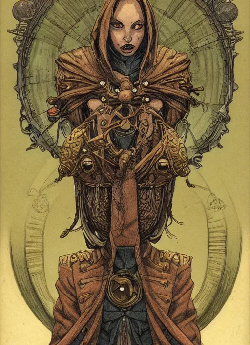 Image similar to high fantasy steampunk cultist portrait by moebius