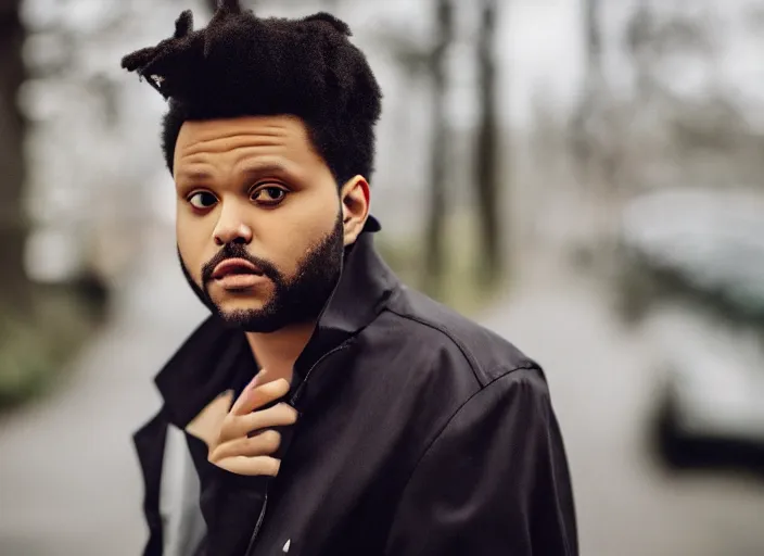 Image similar to dslr photo still of the weeknd on a monday, 8 k, 8 5 mm f 1. 8