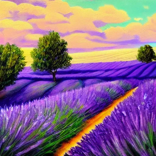 Image similar to painting of lavender field, highly detailed, beautiful lighting