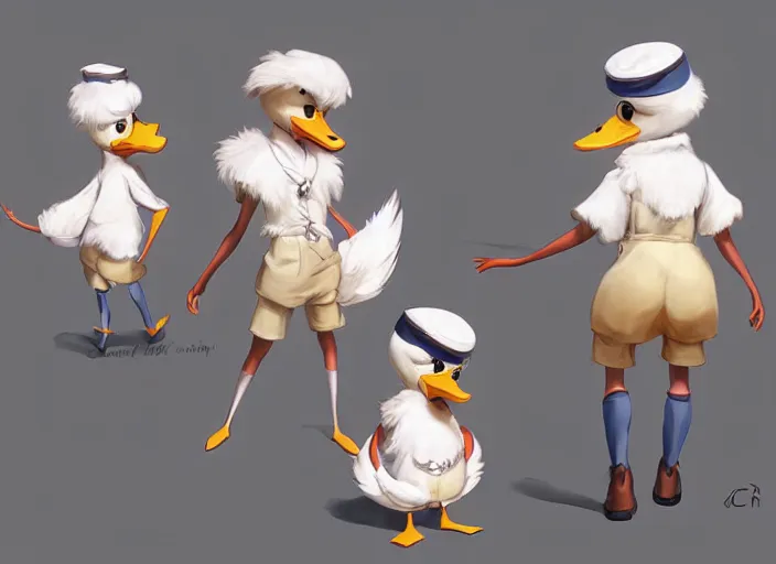 Prompt: award - winning detailed concept art of a cute iconic anthropomorphic duck character wearing a sailor suit. art by wlop on bcy. net, realistic. detailed feathers, art by cheng yi. artstationhd, artgerm, disney pixar zootopia. 3 d rendering, high quality model sheet