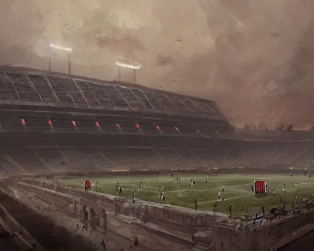 Prompt: a football stadium in the style of ancient rome architecture, art by greg rutkowski and artgerma, stunning concept art, exterior design