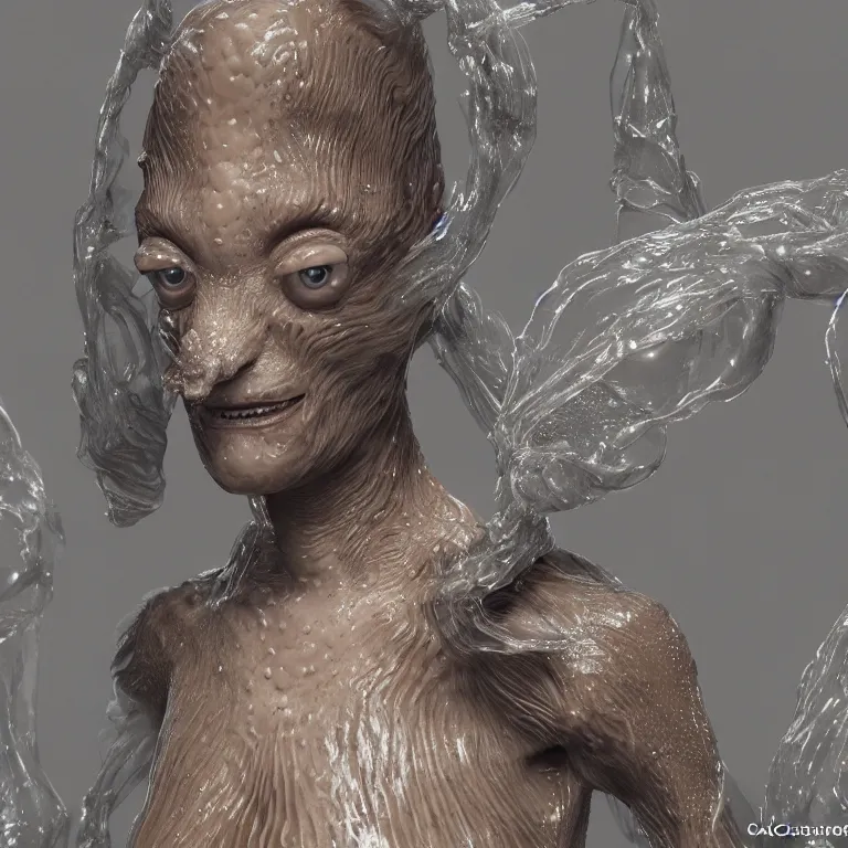 Image similar to octane render portrait by wayne barlow and carlo crivelli and glenn fabry, a newly discovered deep sea bioluminescent creature made out of clear plastic bags, cinema 4 d, ray traced lighting, very short depth of field, bokeh