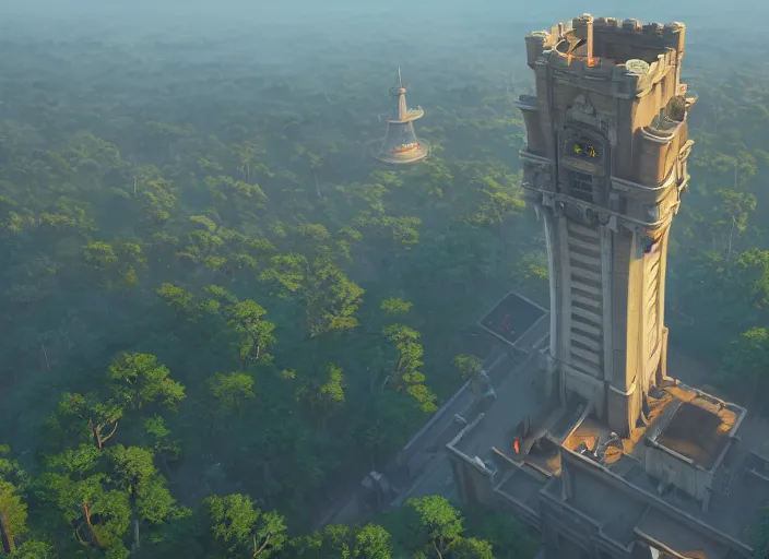 Image similar to overhead view of the great tower of the south, medium shot, studio ghibli, pixar and disney animation, sharp, rendered in unreal engine 5, anime key art by greg rutkowski, bloom, dramatic lighting