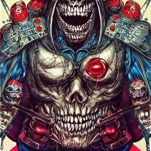 Image similar to portrait of crazy he - man skeletor, symmetrical, by yoichi hatakenaka, masamune shirow, josan gonzales and dan mumford, ayami kojima, takato yamamoto, barclay shaw, karol bak, yukito kishiro