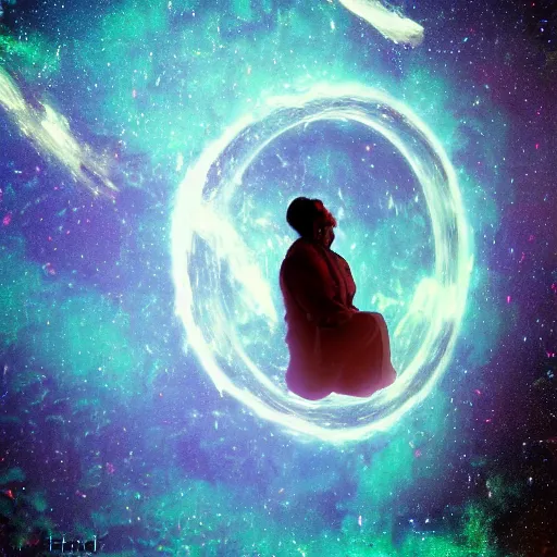 Image similar to A person floating through space in a lucid dream by Hardy, David A.