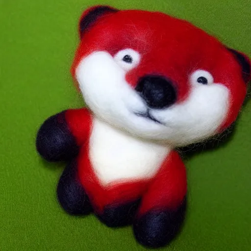 Image similar to a red panda needle felted, needle felting art.