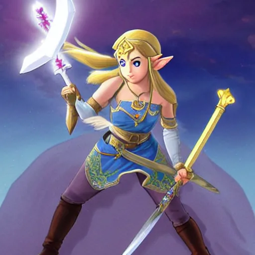 Prompt: Princess Zelda wielding the moonlight greatsword