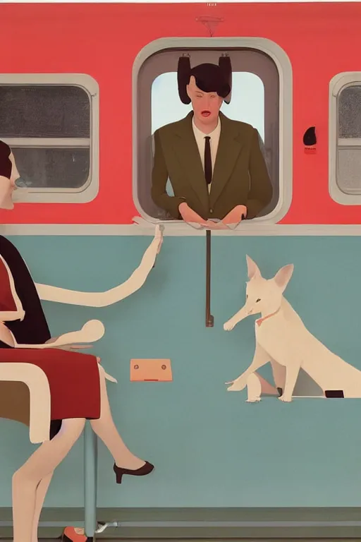 Image similar to scene from wes anderson train by helen lundeberg