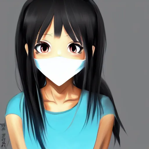 Image similar to full headshot portrait of a girl with long black hair, wearing a surgical mask, drawn by ATDAN, by Avetetsuya Studios, attractive character, colored sketch anime manga panel, trending on Pixiv