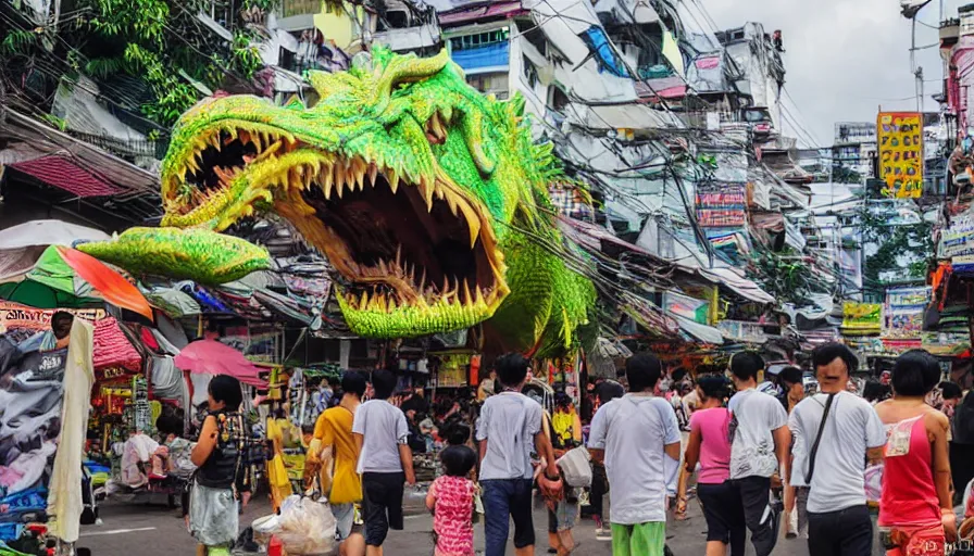 Prompt: a kaiju attack on bangkok street market