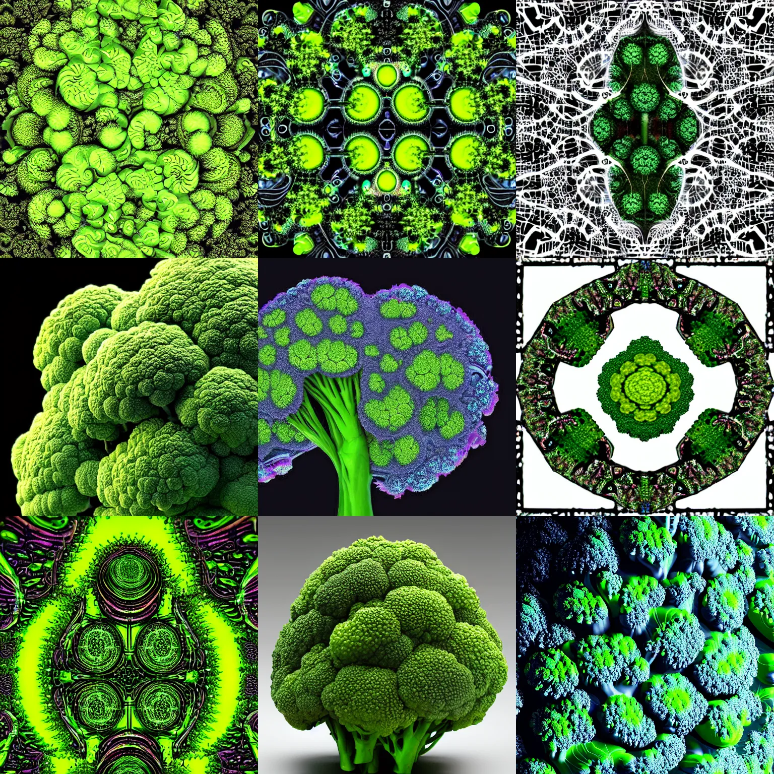 Prompt: cyberpunk fractal broccoli