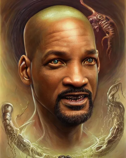 Prompt: lovecraft biopunk portrait of will smith by tomasz alen kopera and peter mohrbacher