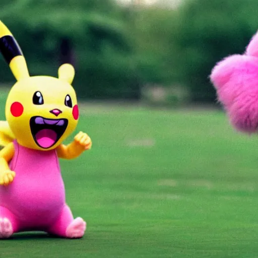 Image similar to Pink panther in a fight with pikachu
