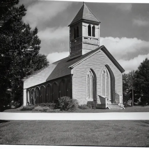 Image similar to A photograph of an old New England church, circa 1960