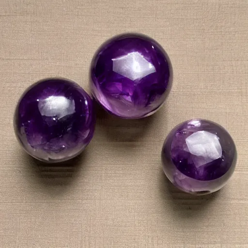 Prompt: amethyst spheres on a red cube