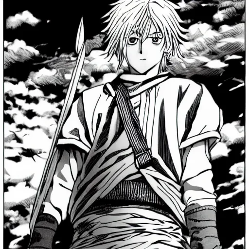 Image similar to blonde boy fantasy thief, vinland saga, anime style