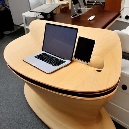 Prompt: a curved wooden desk design, realistic,