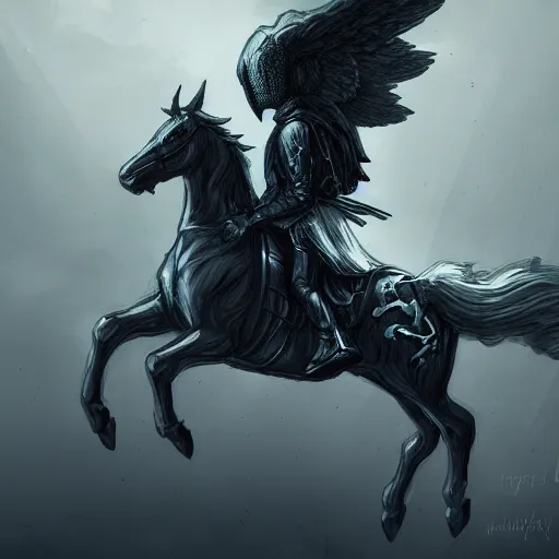 Image similar to headless horseman with wings, concept art, trending on artstation, highly detailed, intricate, sharp focus, digital art, 8 k