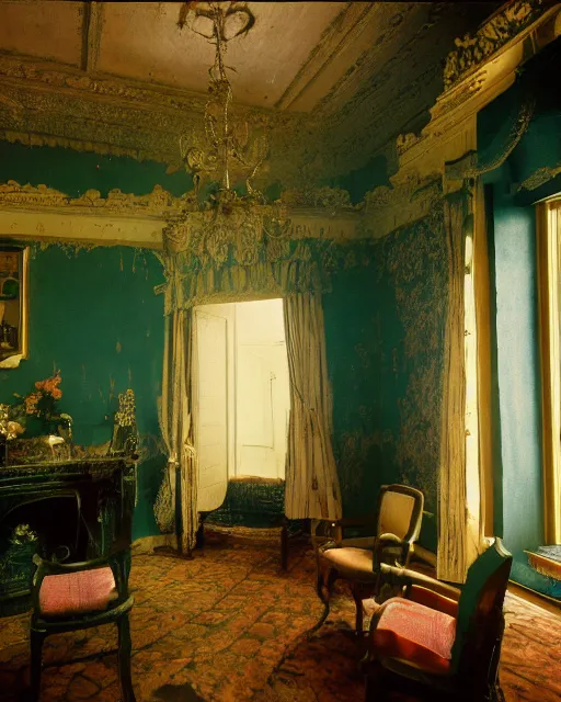 Image similar to the interior of an old house in devonshire that is probably haunted, delicate embellishments, painterly, offset printing technique, photographed on kodachrome by brom, robert henri, walter popp, cinematic lighting, various refining methods, micro macro autofocus, ultra definition, award winning photo