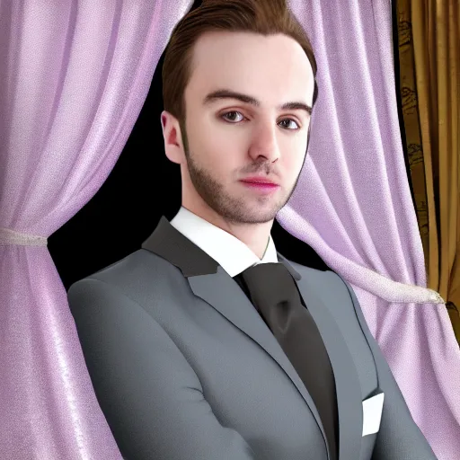 Image similar to photo realistic picture of fantasy butler that looks similar to michael kane, handsome, 4 k, oil painting filter, balding, well dressed, full body portrait, pet rat on shoulder