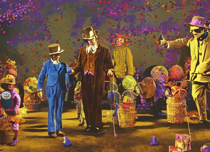 Image similar to film still of Willy Wonka's and the Chocolate Factory 1971 artwork painting made by Craig Mullins