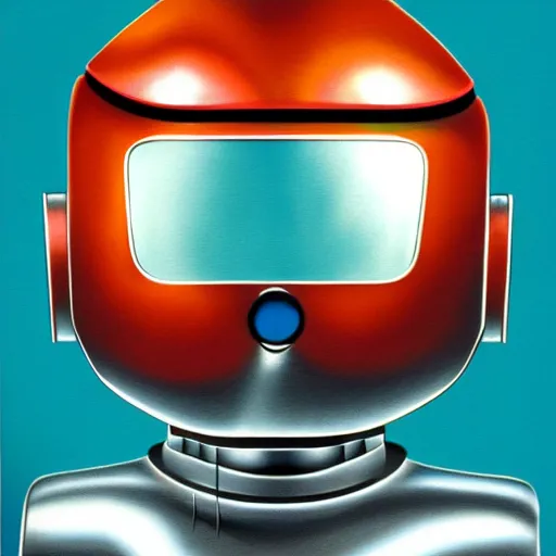 Image similar to airbrush illustration for omni magazine of a chrome robot head, illustration, airbrush, magazine cover, vivid, retro, grainy