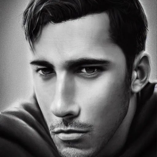 Prompt: photorealistic portrait of gerald darmanin as a sad pathetic alpha male, immature, fantasy, ugly, depth of field, bokeh, soft focus, detailed, soft glow, caravagio, high contreast, art by artgerm