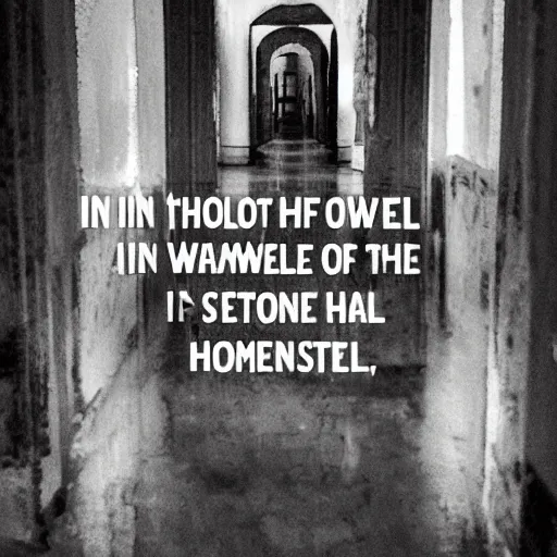 Image similar to In hallowed halls you walked, in a forgotten home. But their faces were just a memory, and you stood alone.