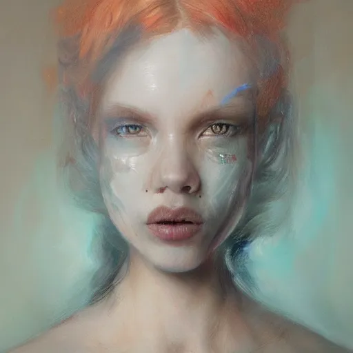 Image similar to ghostly female portrait in detail in oil paint by james jean,