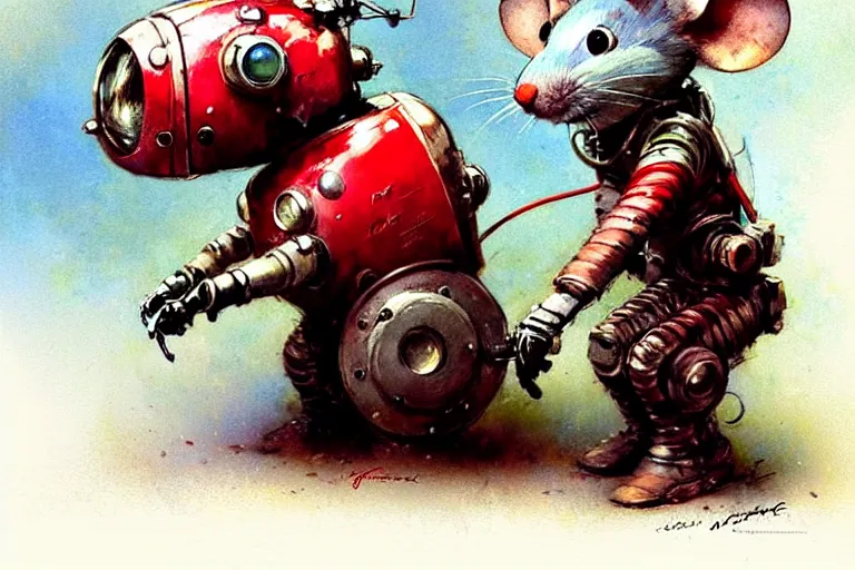 Image similar to adventurer ( ( ( ( ( 1 9 5 0 s retro future robot mouse explorer vehical. muted colors. ) ) ) ) ) by jean baptiste monge!!!!!!!!!!!!!!!!!!!!!!!!! chrome red