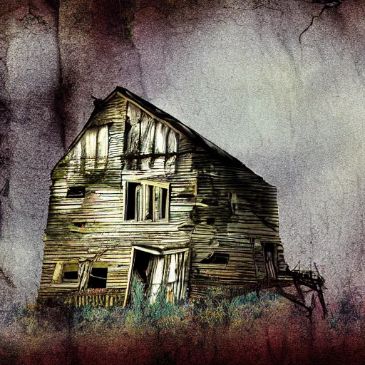 Image similar to a dilapidated house in the wilderness, digital art