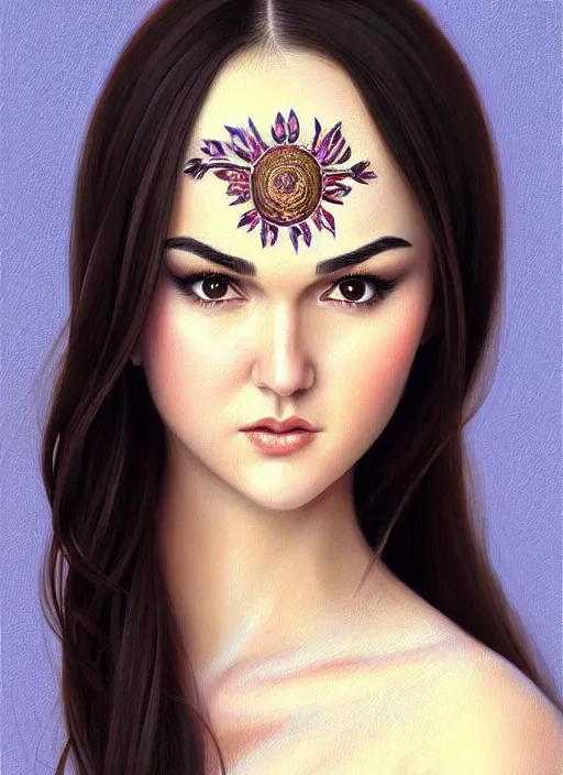 Image similar to beautiful sasha grey feminine face in ukrainian national clothes! portrait of young woman blessed by god with ever - increasing physical and mental perfection, beautiful hair, symmetrical! intricate, elegant, highly detailed, vision of holy perfection!! smile, digital painting, artstation, concept art, smooth, sharp focus, illustration, art by artgerm and greg rutkowski and alphonse mucha
