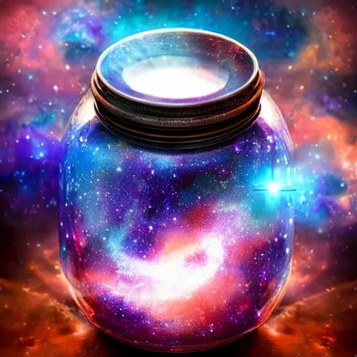 Image similar to a jar with a nebula inside. fantasy photography, ultra realistic, very detailed, intrincate details