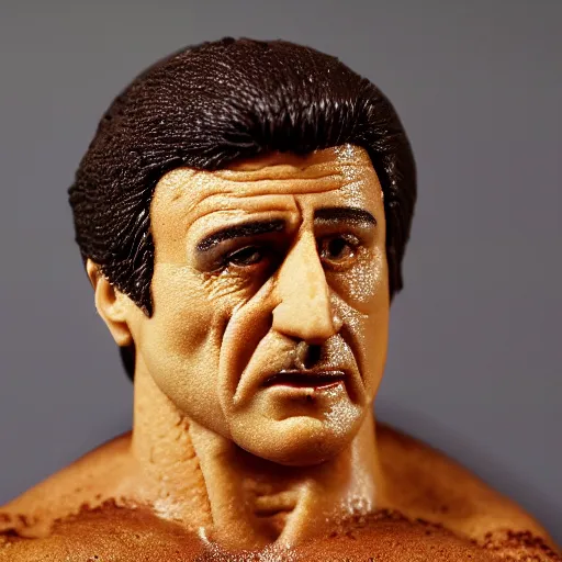 Image similar to delicious cake in shape of stallone, 8 k hd dof