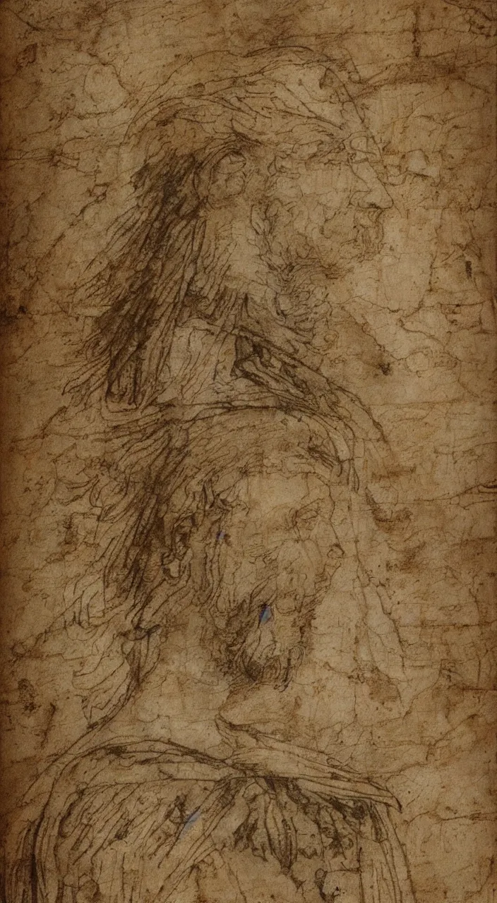 Image similar to leonardo da vinci sketches on sheet of old medival paper with stains and marks texture material