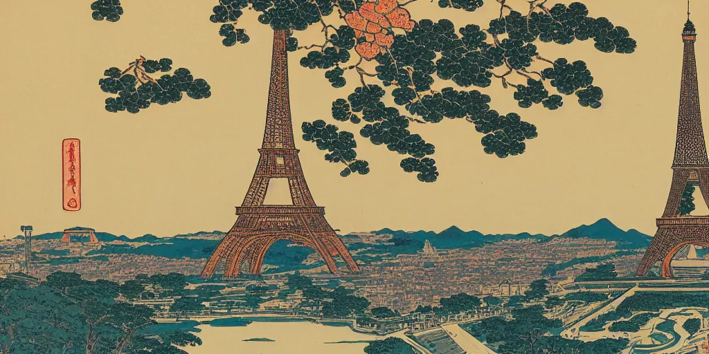 Prompt: i, Paris Eiffel tower by Hokusai