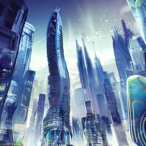 Image similar to an expansive futuristic cityscape underwater