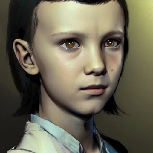 Prompt: Portrait of Millie Bobby Brown crying by Yoji Shinkawa, octane render