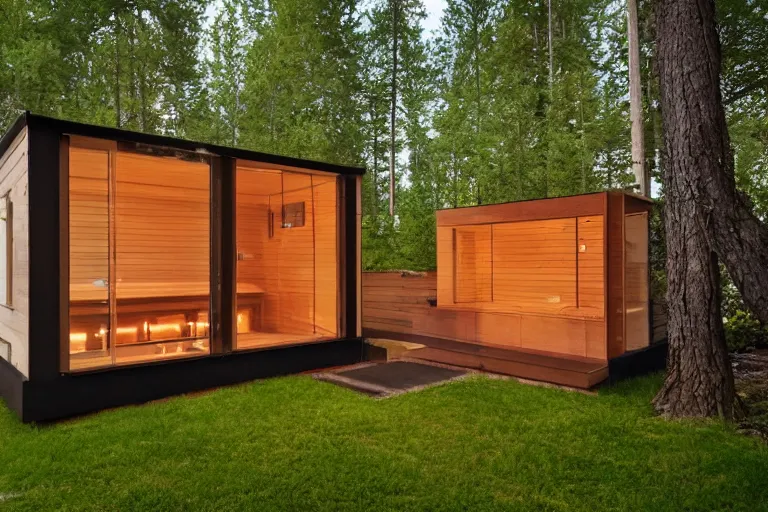 Image similar to modern backyard unique finnish sauna in a north american backyard