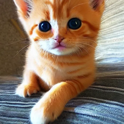 Image similar to cute fluffy orange tabby kitten with a sign that says