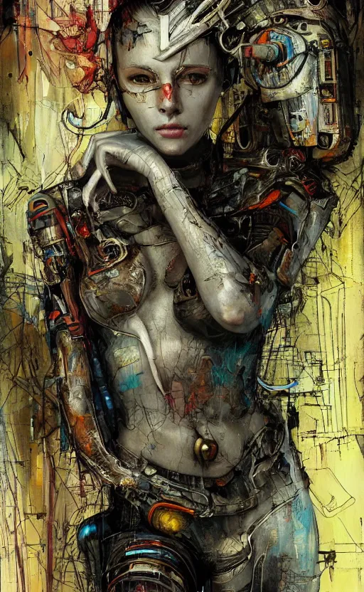 Image similar to beautiful girl made of mech mask rendered in unreal engine, cyberpunk, full body, rave, scifi, painted by albrecht durer | bernard buffet | carne griffiths | wlop