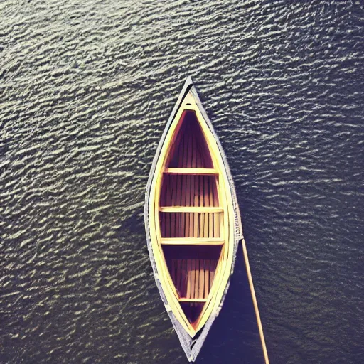 Image similar to photo of a rowboat from above in the style of Alison Shaw