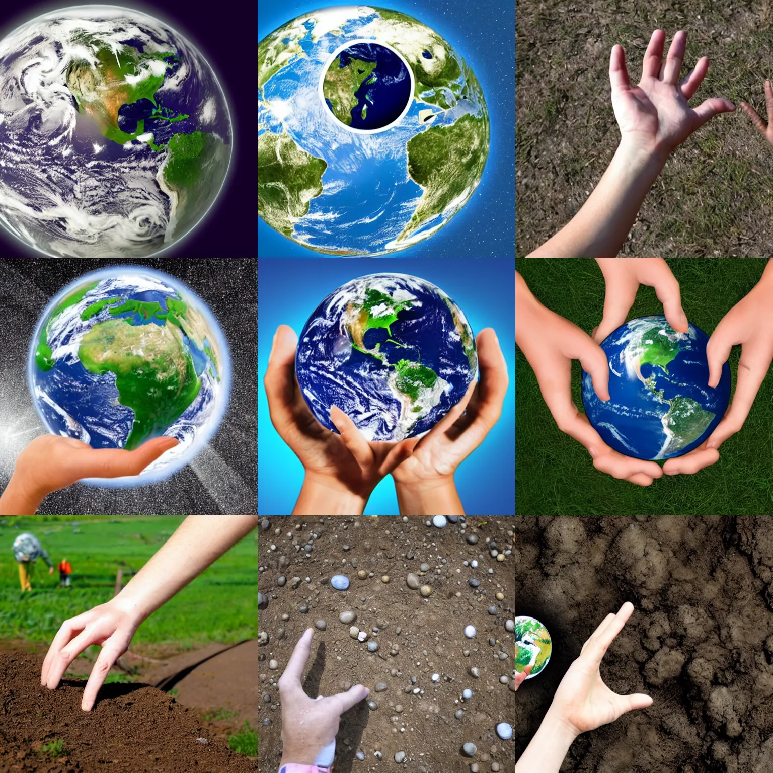 Prompt: a hand reaches out to pick up the planet earth