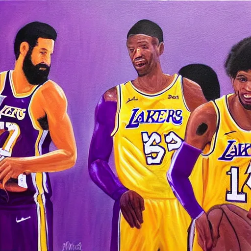 Prompt: the Los Angeles Lakers having the las supper, painting