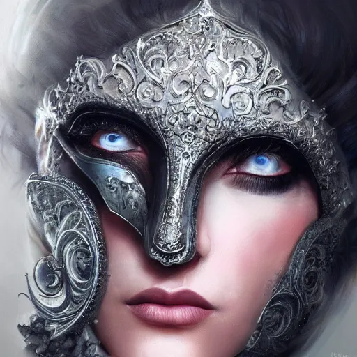 Image similar to Very very very very highly detailed epic photo of face with venetian mask, intricate, dystopian, sci-fi, extremely detailed, digital painting, artstation, concept art, smooth, sharp focus, illustration, intimidating lighting, incredible art by Artgerm