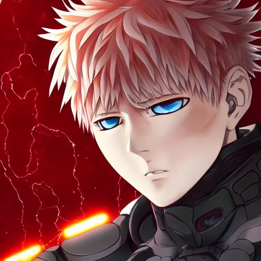 Prompt: portrait of the genos red lightning arms mode, anime fantasy illustration by tomoyuki yamasaki, kyoto studio, madhouse, ufotable, comixwave films, trending on artstation