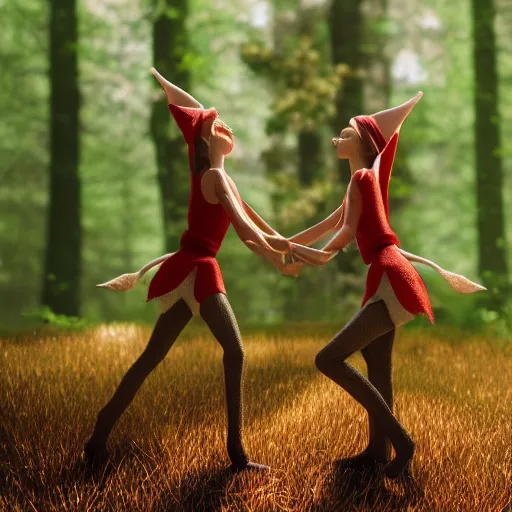 Prompt: elves kissing each other in the forest during the sunny day. Hyperrealism, greenshift render, 8k, depth of field, cinematic