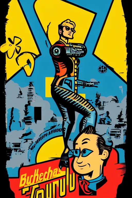 Image similar to fallout 7 6 retro futurist illustration art by butcher billy, sticker, colorful, illustration, highly detailed, simple, smooth and clean vector curves, no jagged lines, vector art, smooth andy warhol style